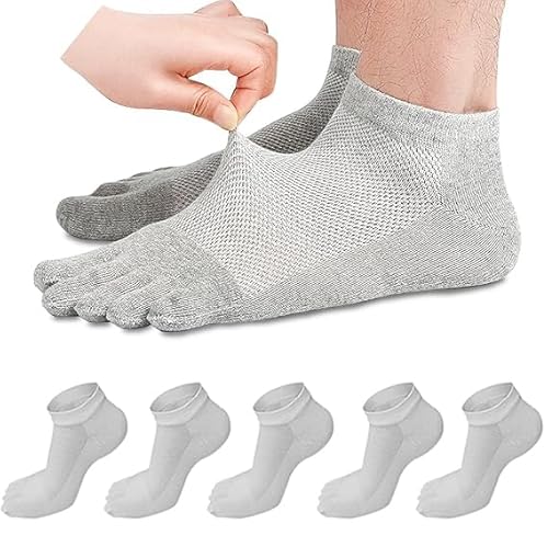 MOAMUN 5 Paare Zehensocken Herren, Atmungsaktive Weiche Toe Socks, Baumwollsocken Tiefschnitt Sportsocken (DE/NL/SE/PL, Numerisch, 39, 44, Regular, Regular, 5, Grau) von MOAMUN