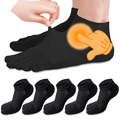 MOAMUN 5 Paare Zehensocken Herren, Atmungsaktive Weiche Toe Socks, Baumwollsocken Tiefschnitt Sportsocken Fünf Finger Socken Cutbarfuß Socken für Sport Arbeiten, Größe39-43(Schwarz) von MOAMUN