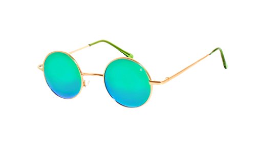 Rainbow safety Damen Herren Sonnenbrille Polarisiert Runder Rahmen Stil Lennon Retro Hippi R2317 (R2317E Gold Verspiegelt Grün) von Rainbow safety