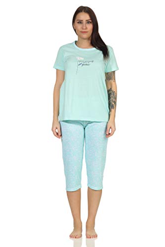 RELAX by Normann Damen Capri Schlafanzug Pyjama Kurzarm mit tollen Blümchen Design - 66634, Farbe:Mint, Größe:40-42 von RELAX by Normann