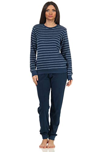 Damen Frottee Pyjama Langarm Schlafanzug mit Bündchen - 212 201 90 801, Farbe:Marine, Größe:36-38 von RELAX by Normann