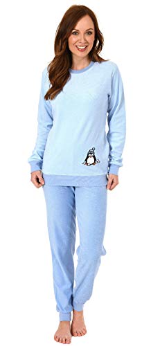 Damen Frottee Pyjama Langarm Schlafanzug mit Bündchen und süßem Pinguin Motiv - 201 13 564, Farbe:hellblau, Größe2:36/38 von Normann