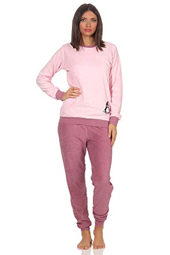 Damen Frottee Pyjama Langarm Schlafanzug mit Bündchen und süßem Pinguin Motiv - 201 13 564, Farbe:rosa, Größe2:44/46 von Normann