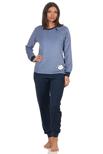 Damen Frottee Pyjama Langarm Schlafanzug mit Bündchen und süsser Applikation - 201 13 565, Farbe:hellblau, Größe2:36/38 von Normann
