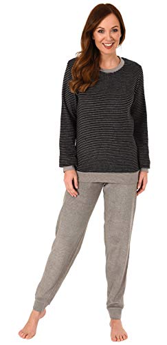Damen Frottee Pyjama Schlafanzug mit Bündchen in eleganter Streifenoptik - 291 201 13 781, Farbe:schwarz, Größe2:36/38 von Normann