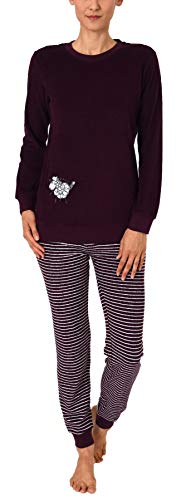 Damen Frottee Pyjama Schlafanzug mit Bündchen und süsser Tier Applikation 291 201 93 110, Farbe:Beere, Größe2:40/42 von RELAX by Normann