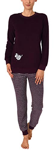 Damen Frottee Pyjama Schlafanzug mit Bündchen und süsser Tier Applikation 291 201 93 110, Farbe:Beere, Größe2:44/46 von RELAX by Normann