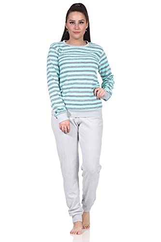 Damen Frottee Schlafanzug Pyjama mit Bündchen - auch in Übergrössen - 222 201 13 852a, Farbe:Aqua, Größe:44-46 von RELAX by Normann