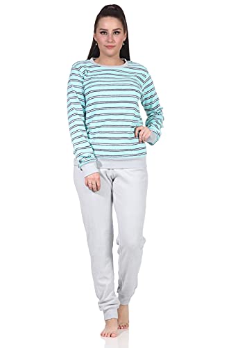RELAX by Normann Damen Frottee Schlafanzug Pyjama mit Bündchen - auch in Übergrössen - 222 201 13 852a, Farbe:Aqua, Größe:52-54 von RELAX by Normann