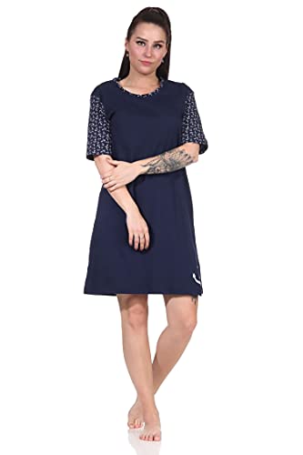 Damen Kurzarm Nachthemd in maritimer Look mit Anker Motiv - 112 214 10 712, Farbe:Navy, Größe:48-50 von RELAX by Normann