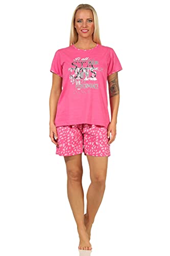 Damen Kurzarm Shorty Schlafanzug mit tollem Frontprint und kurzer Hose, Farbe:pink, Größe:36-38 von RELAX by Normann