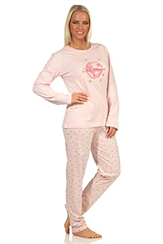 Damen Langarm Pyjama Schlafanzug mit Frontprint und Allover bedruckter Hose, Farbe:blau, Größe:44-46 von RELAX by Normann