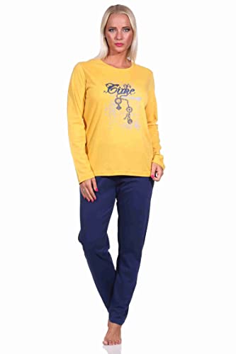 RELAX by Normann Damen Langarm Schlafanzug Pyjama mit Frontprint - 212 201 10 900, Farbe:gelb, Größe:44-46 von RELAX by Normann