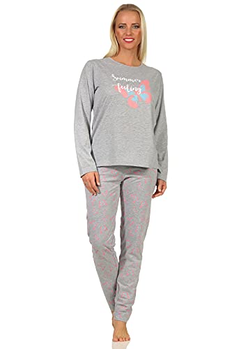 Damen Langarm Schlafanzug Pyjama mit Schmetterlingsmotiv - 122 201 10 811, Farbe:grau, Größe:48-50 von RELAX by Normann