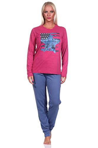 Damen Langarm Schlafanzug Pyjama mit Sterne Motiv - 212 201 10 903, Farbe:Beere, Größe:44-46 von RELAX by Normann