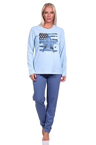 Damen Langarm Schlafanzug Pyjama mit Sterne Motiv - 212 201 10 903, Farbe:blau, Größe:40-42 von RELAX by Normann