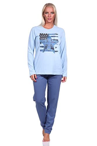 Damen Langarm Schlafanzug Pyjama mit Sterne Motiv - 212 201 10 903, Farbe:blau, Größe:48-50 von RELAX by Normann