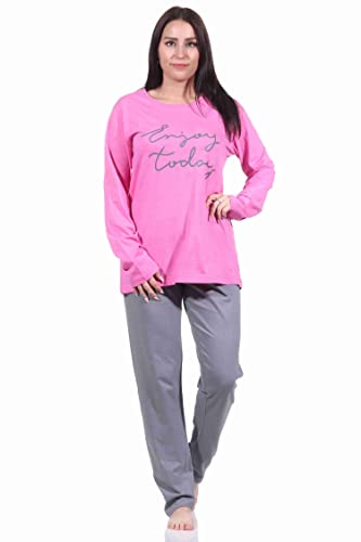 Damen Pyjama Schlafanzug lang mit Frontprint - 212 201 10 902, Farbe:Rose, Größe:40-42 von RELAX by Normann