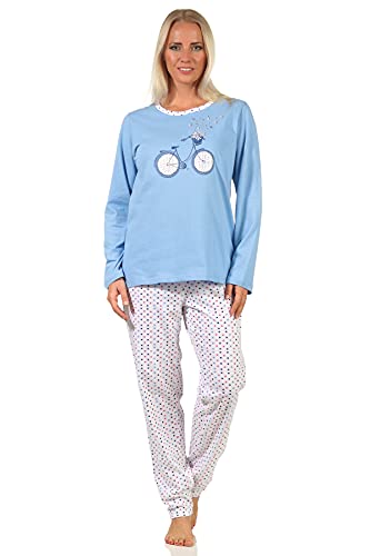 Damen Schlafanzug Langarm, Pyjama in frühlingshafter Optik mit Punkten - 66538, Farbe:blau, Größe:44-46 von RELAX by Normann