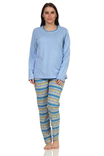 Damen Schlafanzug Pyjama Langarm im Ethnolook - 66626, Farbe:hellblau, Größe:40-42 von RELAX by Normann