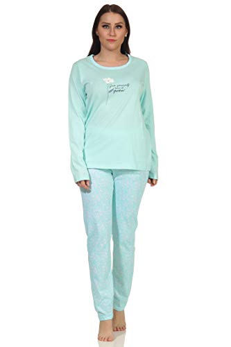 Damen Schlafanzug Pyjama Langarm mit tollen Blümchen Design - 66633, Farbe:Mint, Größe:44-46 von RELAX by Normann
