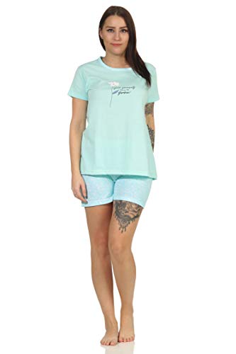 Damen Shorty Schlafanzug Pyjama Kurzarm mit tollen Blümchen Design - 66635, Farbe:Mint, Größe:44-46 von RELAX by Normann