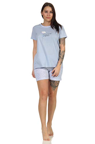 Damen Shorty Schlafanzug Pyjama Kurzarm mit tollen Blümchen Design - 66635, Farbe:blau, Größe:36-38 von RELAX by Normann