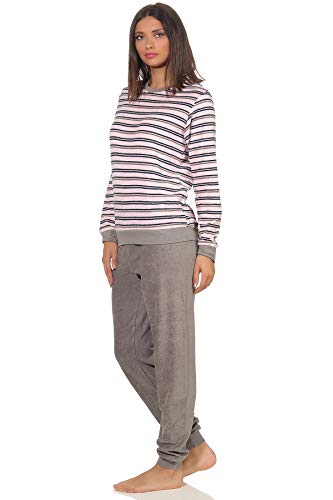 Edler Damen Frottee Pyjama Langarm Schlafanzug mit Bündchen in Streifenoptik - 291 13 569, Farbe:rosa, Größe2:44/46 von Normann