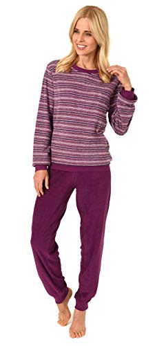 Edler Damen Frottee Pyjama Langarm Schlafanzug mit Bündchen in Streifenoptik - 291 13 902, Farbe:rot, Größe:36/38 von RELAX by Normann