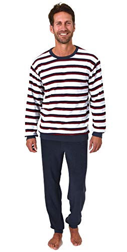 Edler Herren Frottee Pyjama Schlafanzug mit Bündchen in Streifenoptik - 291 101 13 788, Größe2:56, Farbe:rot von RELAX by Normann