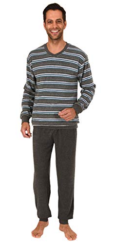 Edler Herren Frottee Schlafanzug Pyjama mit Bündchen in Streifenoptik - 291 101 13 580, Größe2:52, Farbe:grau-Melange von Normann