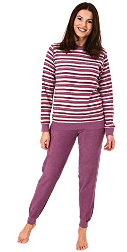 Eleganter Damen Frottee Pyjama Schlafanzug mit Bündchen in Streifenoptik - 291 201 13 572, Farbe:Beere, Größe2:44/46 von Normann