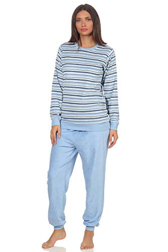 Eleganter Damen Frottee Pyjama Schlafanzug mit Bündchen in Streifenoptik - 291 201 13 572, Farbe:hellblau, Größe2:44/46 von Normann
