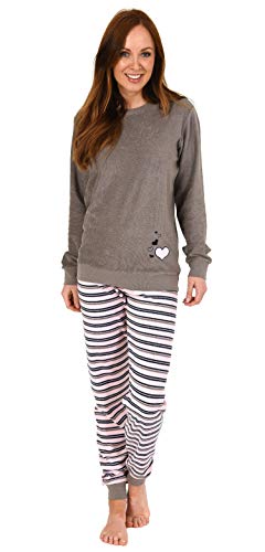 Eleganter Damen Frottee Pyjama Schlafanzug mit Bündchen und Herz Motiv - 291 201 13 570, Farbe:grau, Größe2:40/42 von Normann