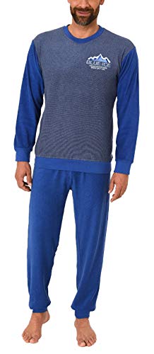 Herren Frottee Pyjama Langarm Schlafanzug mit Bündchen - 291 101 13 573, Farbe:Marine, Größe2:50 von Normann