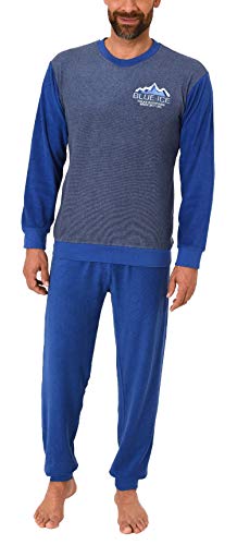 Herren Frottee Pyjama Langarm Schlafanzug mit Bündchen - 291 101 13 573, Farbe:Marine, Größe2:56 von Normann