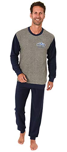 Herren Frottee Pyjama Langarm Schlafanzug mit Bündchen - 291 101 13 573, Größe2:52, Farbe:anthrazit von Normann