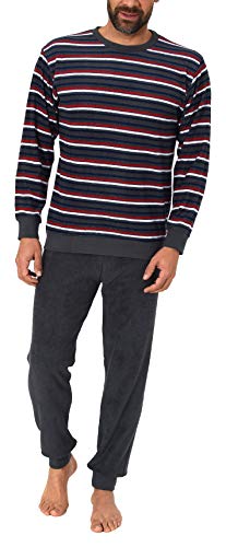 Herren Frottee Pyjama Langarm Schlafanzug mit Bündchen in Streifenoptik - 281 101 13 647, Größe2:58, Farbe:anthrazit von RELAX by Normann