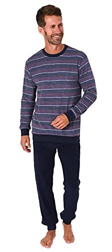 RELAX by Normann Herren Frottee Pyjama Schlafanzug lang mit Bündchen in Streifenoptik - auch in Übergrössen, Farbe:rot, Größe:50 von RELAX by Normann