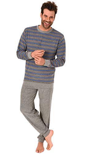 Herren Frottee Pyjama mit Bündchen Schlafanzug in lässiger Streifenoptik - 291 101 13 845, Größe2:50, Farbe:grau-Melange von Normann