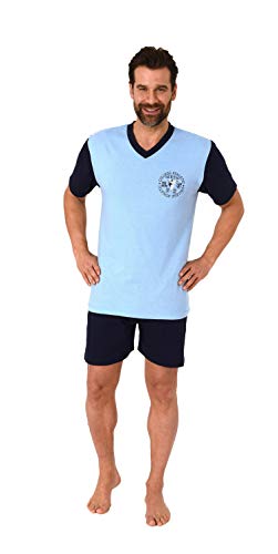 Herren Kurzarm Schlafanzug Shorty Pyjama - 112 105 10 715, Farbe:hellblau, Größe:50 von RELAX by Normann