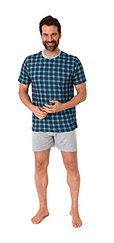 Herren Kurzarm Schlafanzug Shorty Pyjama mit Rundhals in edlem Karo Look - 122 105 10 810, Farbe:türkis, Größe:52 von RELAX by Normann