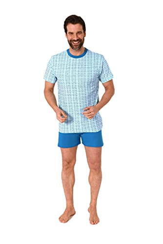Herren Kurzarm Schlafanzug Shorty Pyjama mit Rundhals in eleganter Optik - 122 105 10 811, Farbe:hellblau, Größe:52 von RELAX by Normann