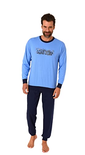 Herren Pyjama Langarm Schlafanzug mit Bündchen und mit Frontprint - 212 101 10 903, Farbe:blau, Größe:50 von RELAX by Normann