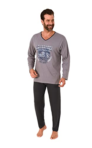 Herren Pyjama Langarm Schlafanzug mit Frontprint - 212 101 10 900, Farbe:grau, Größe:48 von RELAX by Normann