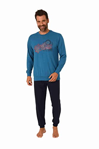 Herren Pyjama Schlafanzug Langarm mit Bündchen in eleganter Optik - 212 101 10 904, Farbe:blau, Größe:58 von RELAX by Normann