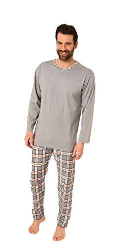 Herren Schlafanzug Pyjama Langarm in Mix & Match Optik mit Karierter Jersey Hose, Farbe:grau, Größe:48 von RELAX by Normann