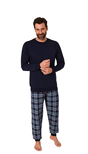 Herren Schlafanzug Pyjama mit Bündchen in Mix & Match Optik mit Karierter Jersey Hose, Farbe:Navy, Größe:52 von RELAX by Normann