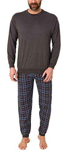 Herren Schlafanzug Pyjama mit Bündchen in Mix & Match Optik mit Karierter Jersey Hose, Farbe:grau, Größe:48 von RELAX by Normann