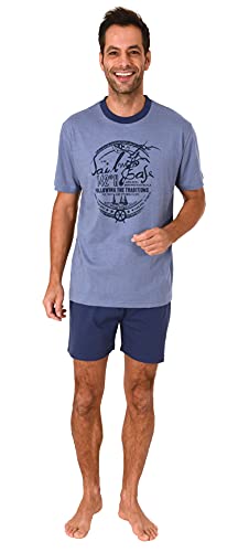 Lässiger Herren Shorty Pyjama Kurzarm mit tollem maritimen Print - 66621, Farbe:Jeans-Melange, Größe:48 von RELAX by Normann